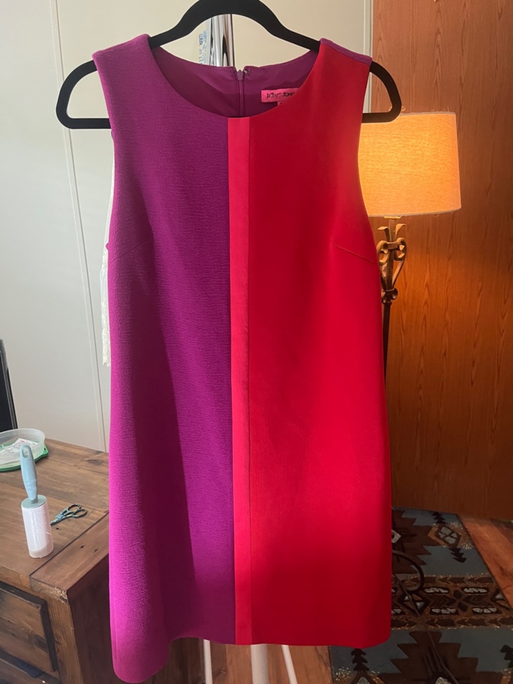 Betsey Johnson Two-Tone Sleeveless Midi Dress in Fuchsia and Red